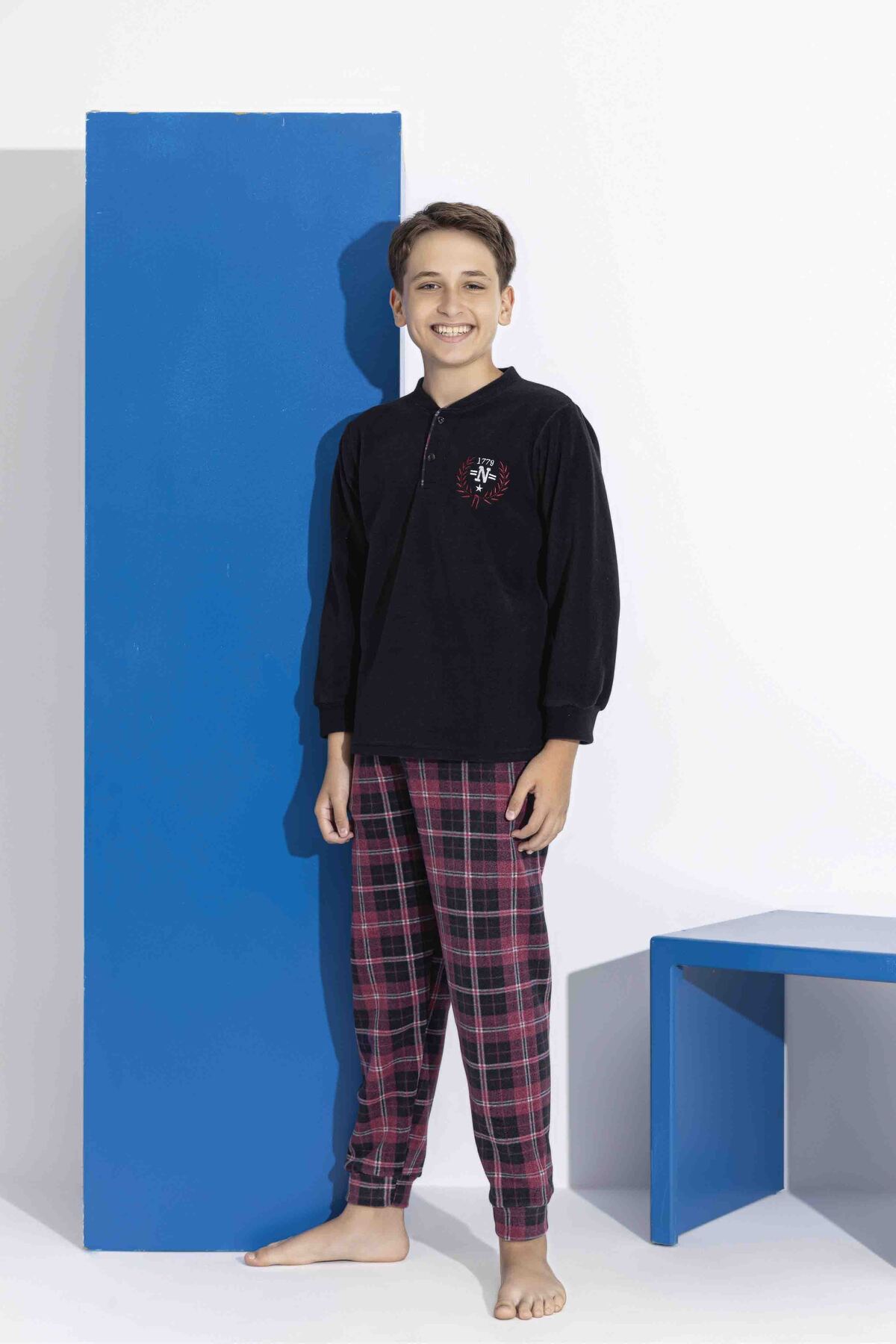 MEBA Erkek Baba-Oğul Önden İki Düğmeli Wellsoft Polar Pijama Takımı görsel 4
