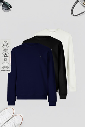 COMBİNE MİCHAİL Erkek Basic Bisiklet Yaka Bol 3 Lü Swetshirt