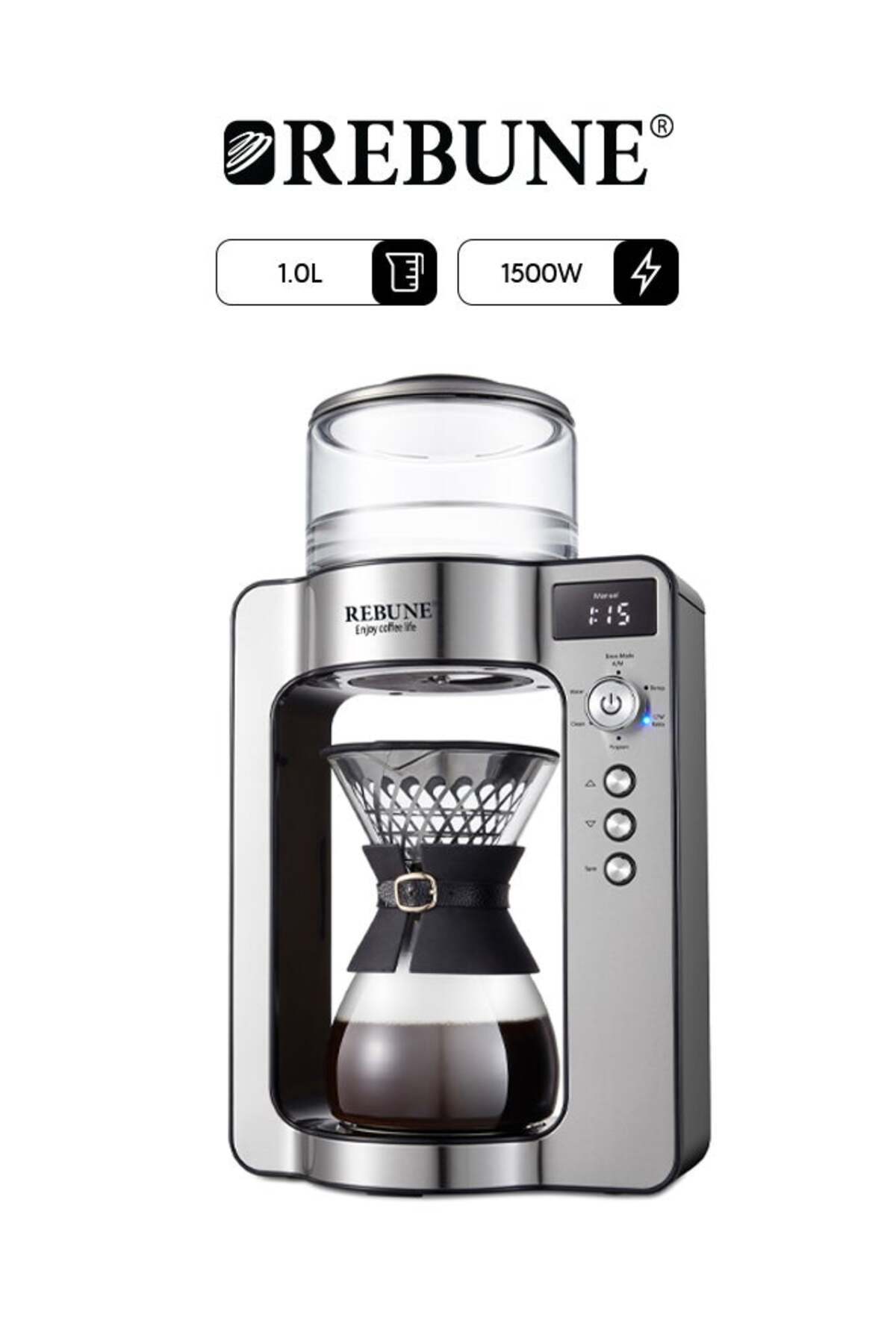 ماكينة صنع القهوة سعة 1 لتر وقوة 1500 وات RE-6-027 فضية