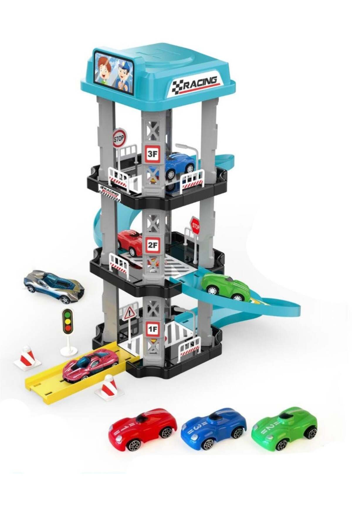 Fun Moment مجموعة المسار والمنحدر مع السيارات ومواقف السيارات