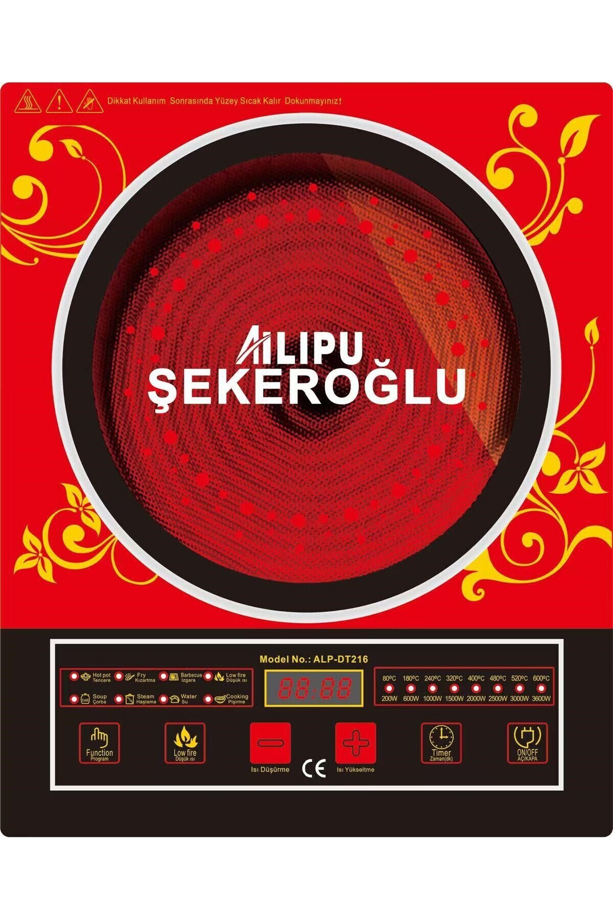 Empressco Elektrikli ocak, dokunmatik ekran, 3500W, şık siyah ve kırmızı renk seçeneği