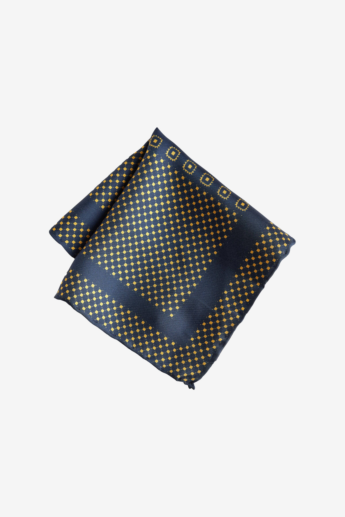 ALTINYILDIZ CLASSICS Erkek Lacivert-Sarı Desenli İpek Mendil