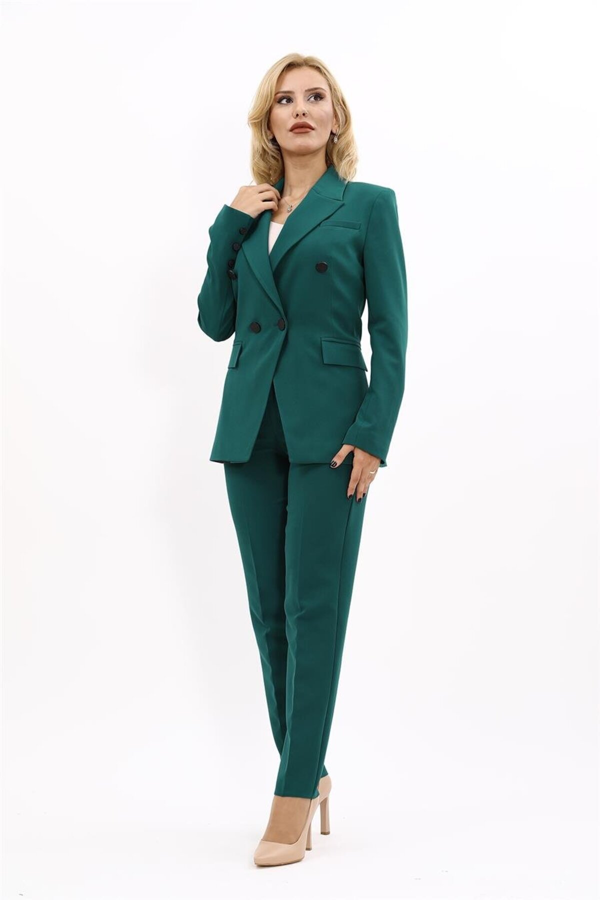 Ribbed Cross Jacket & Tube Leg Trousers Set-Fuchsia