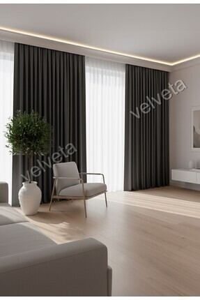 Velveta Modern Series Düz Pile Kadife Dokulu Fon Perde Antrasit