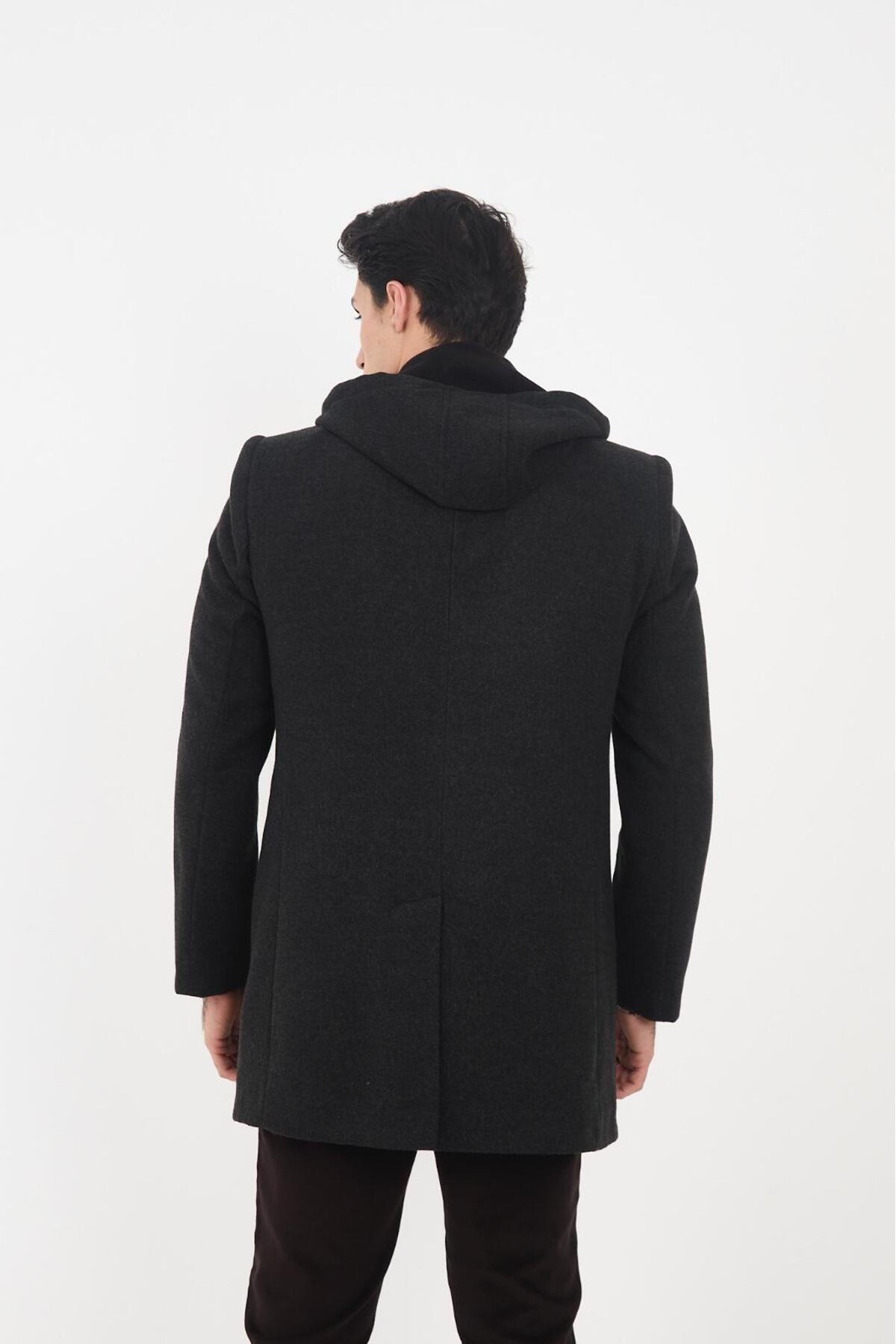 l lebs collection moda lebs şekil Erkek Regular kapüşonlu Kaşe Kaban görsel 6