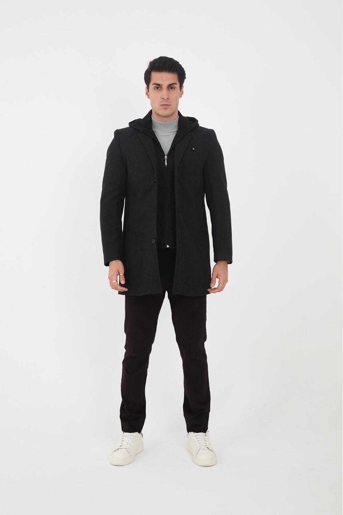 l lebs collection moda lebs şekil Erkek Regular kapüşonlu Kaşe Kaban görsel 4