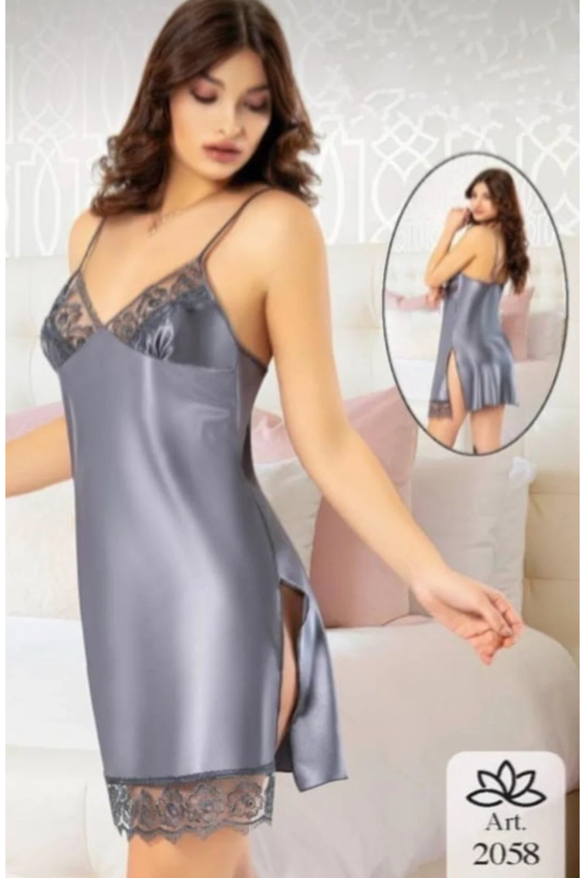 moda lussenta Gri renk gecelik