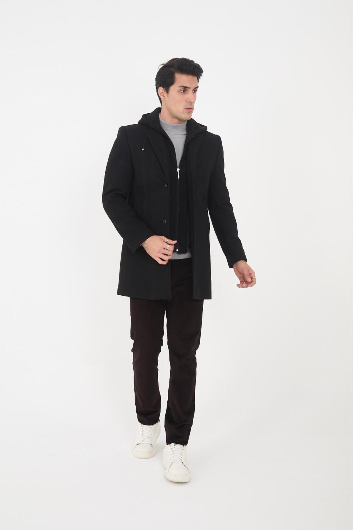 l lebs collection moda lebs şekil Erkek Regular kapüşonlu Kaşe Kaban görsel 2