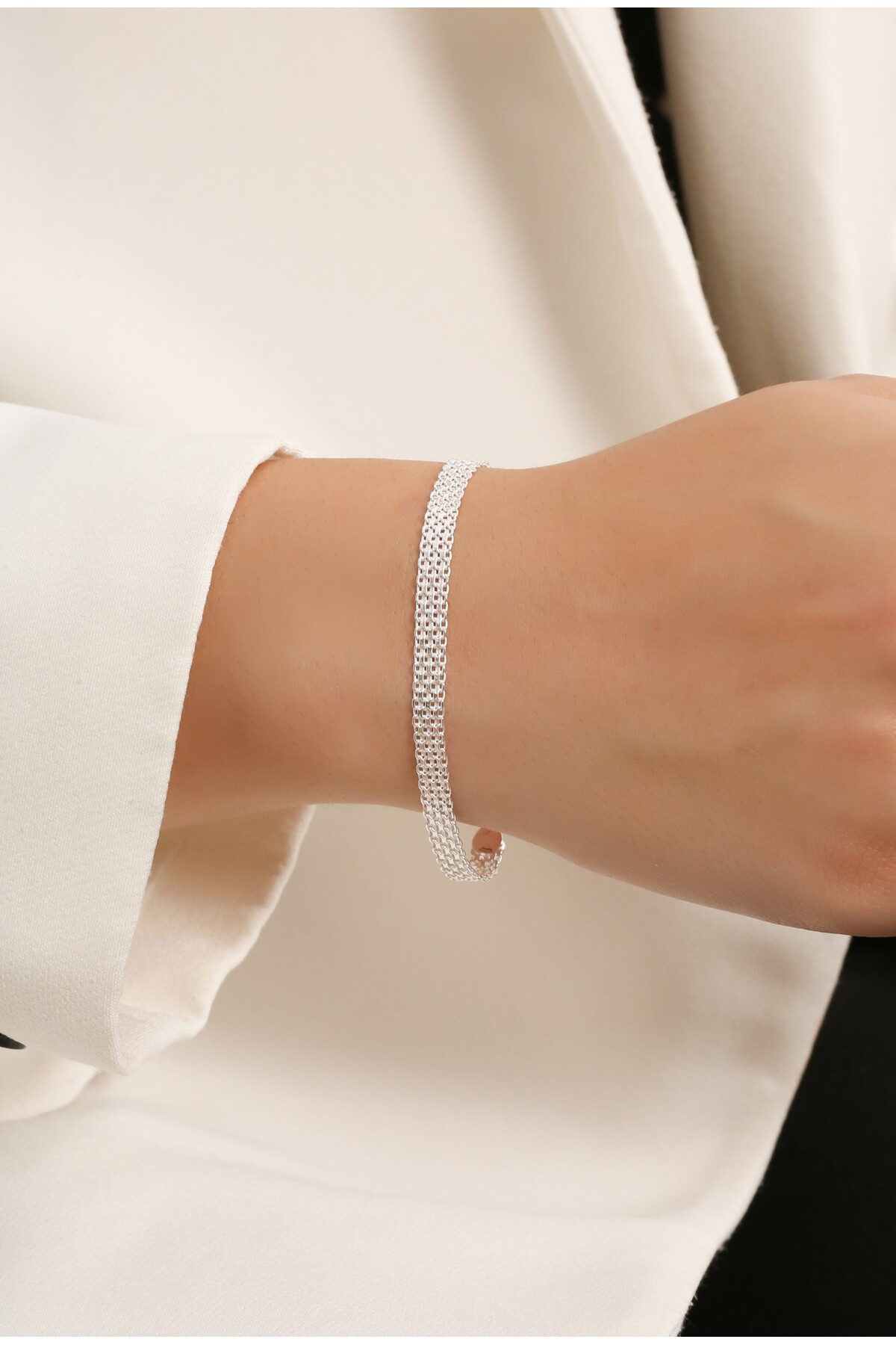 LİNOVE JEWELLERY  Gümüş Hasır Model Bileklik 925 Ayar Gümüş Hasır Bileklik. Unisex Model Gümüş Bileklik - Görsel 3