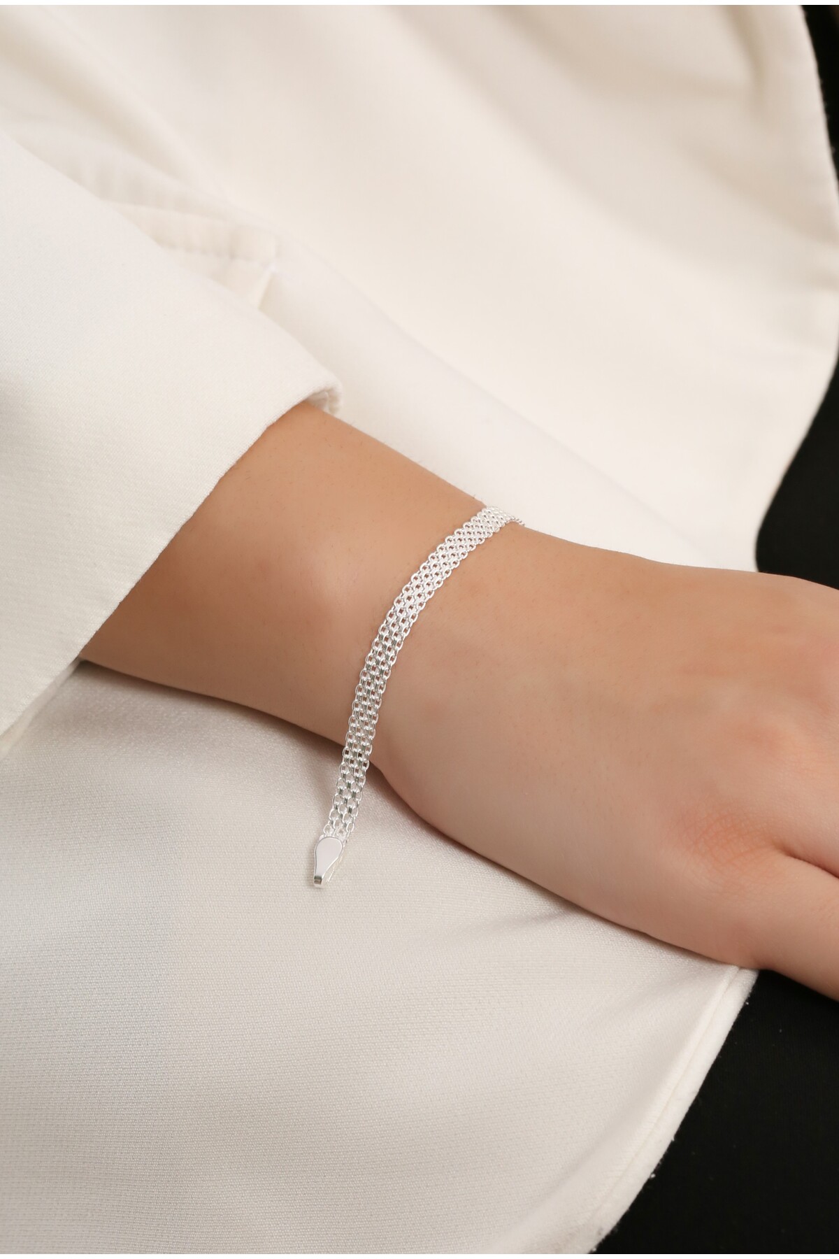 LİNOVE JEWELLERY  Gümüş Hasır Model Bileklik 925 Ayar Gümüş Hasır Bileklik. Unisex Model Gümüş Bileklik - Görsel 2
