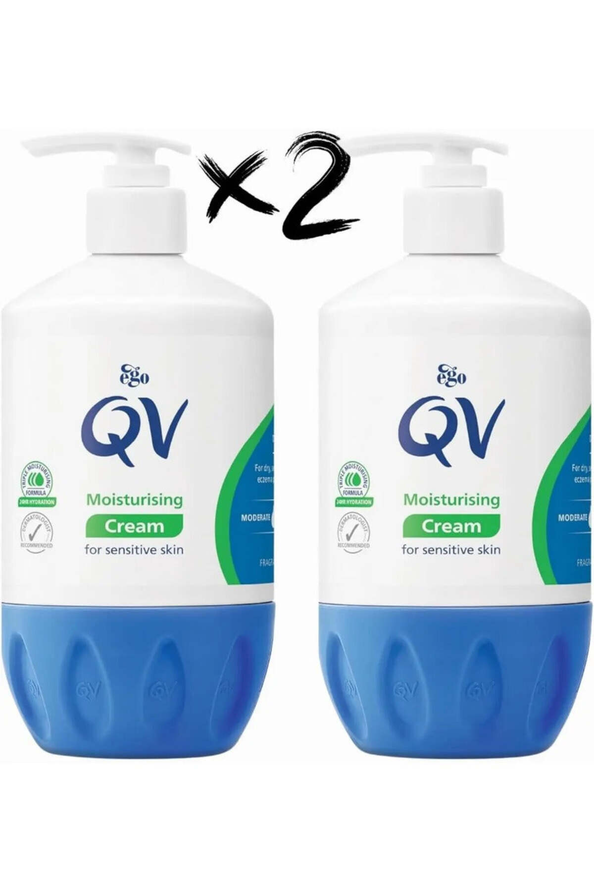 Qv كريم مرطب ٥٠٠ غرام × ٢ | ترطيب خالٍ من العطور للبشرة الحساسة والجافة