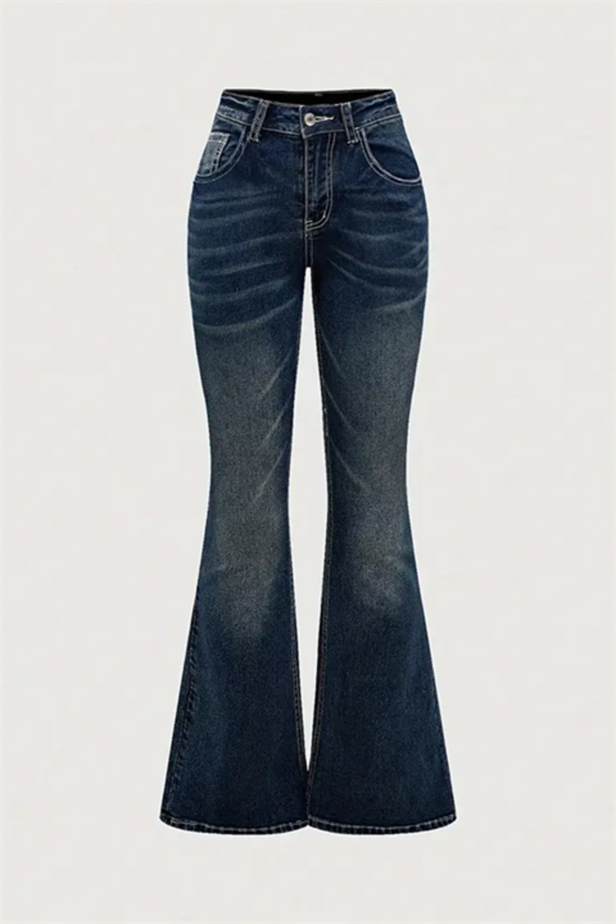 Karakedi  Lacivert Butterfly Cep Detaylı İspanyol Paça Y2K Pantolon - Görsel 2