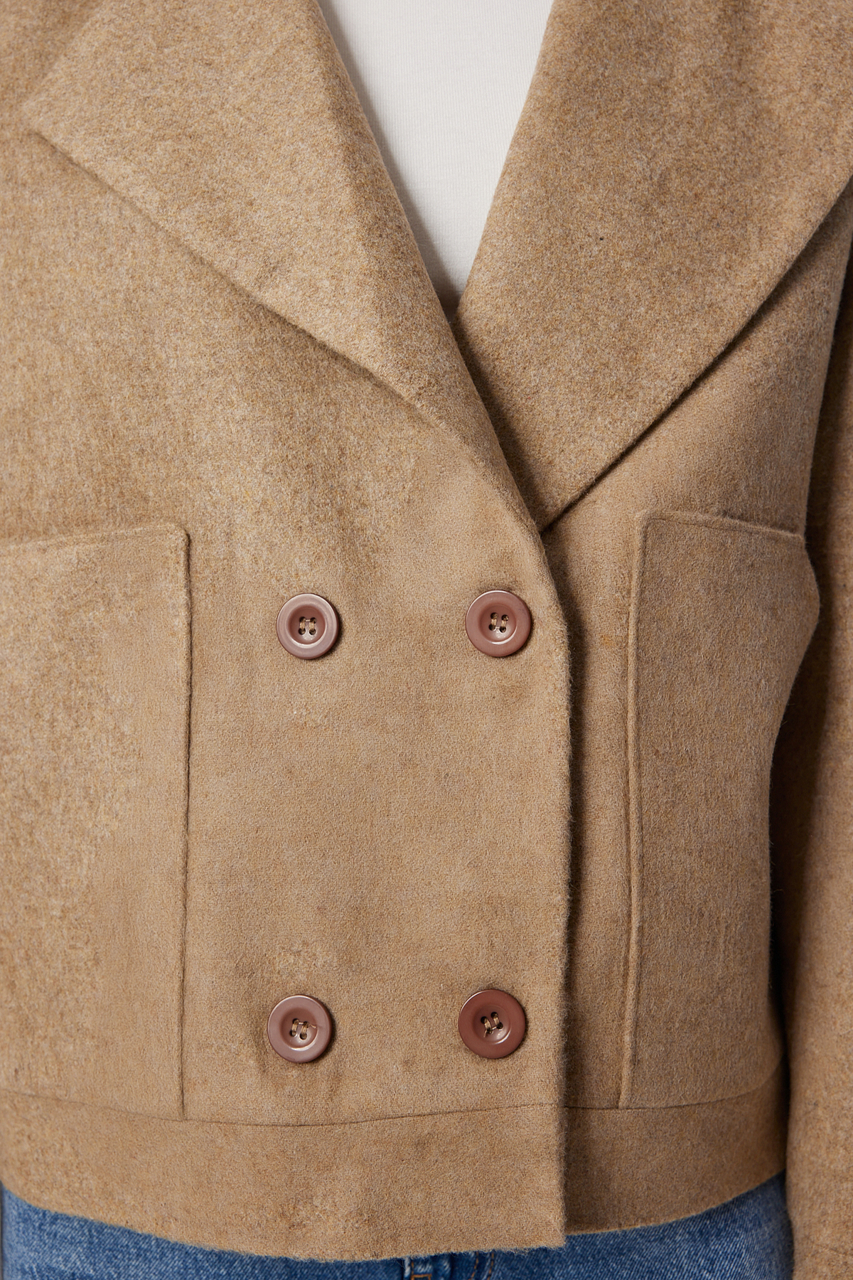 Lovelyİstanbul  Kruvaze Kısa Kaşe Kaban LDW0008 BEJ - Görsel 5