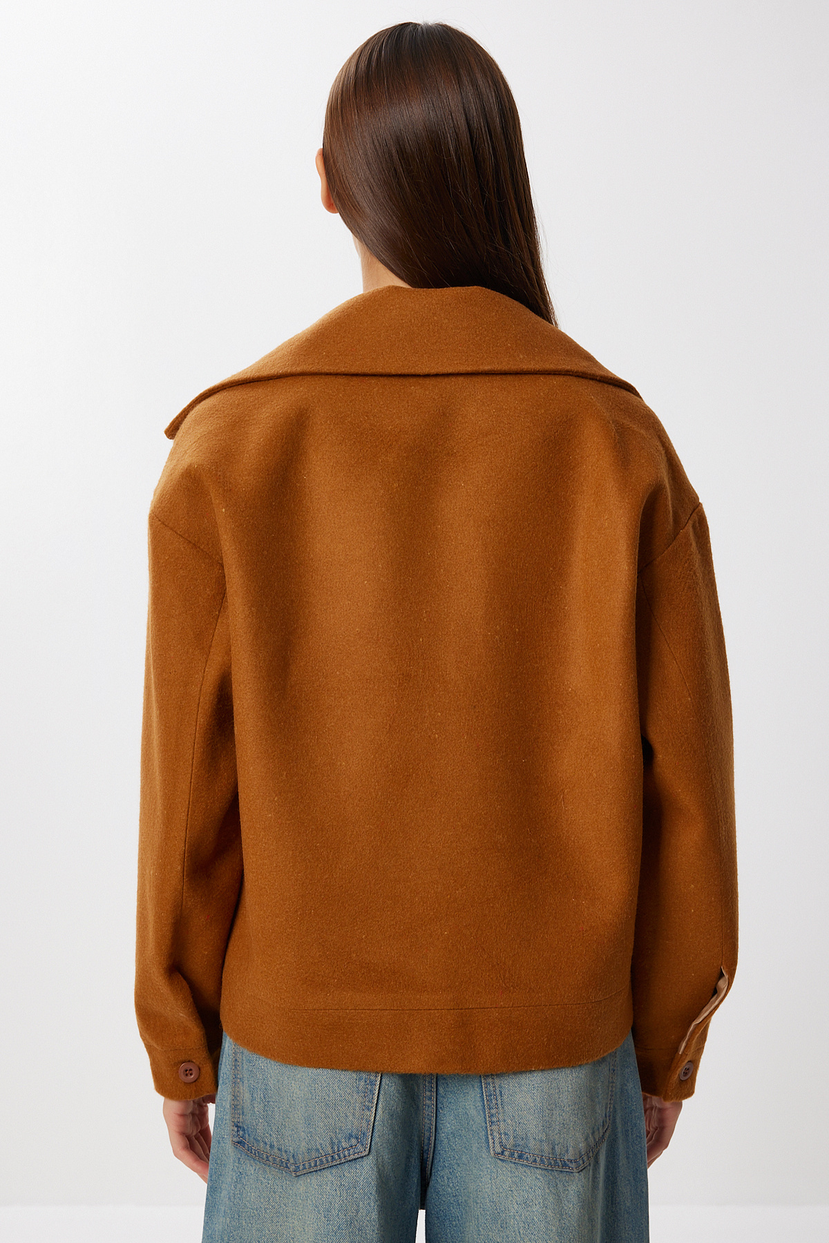 Lovelyİstanbul  Kruvaze Kısa Kaşe Kaban LDW0008 TABA - Görsel 6