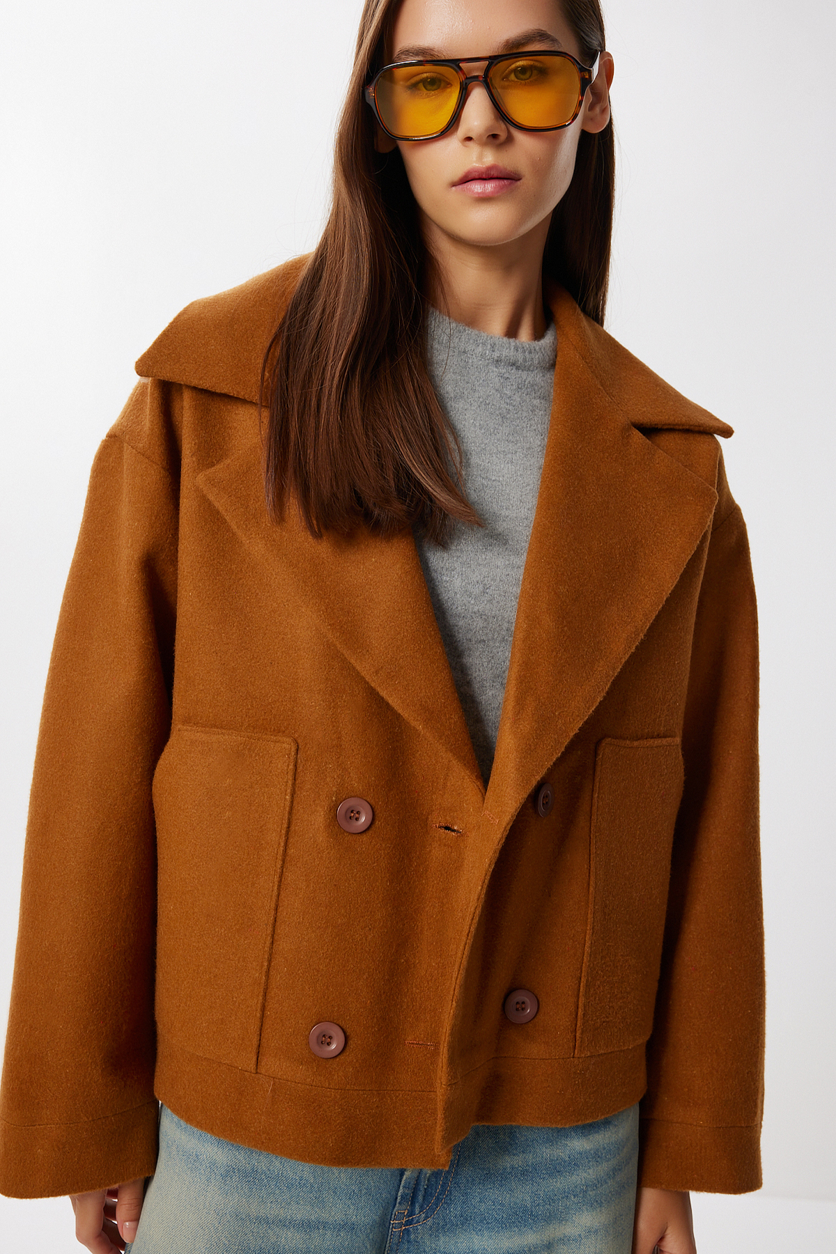 Lovelyİstanbul  Kruvaze Kısa Kaşe Kaban LDW0008 TABA