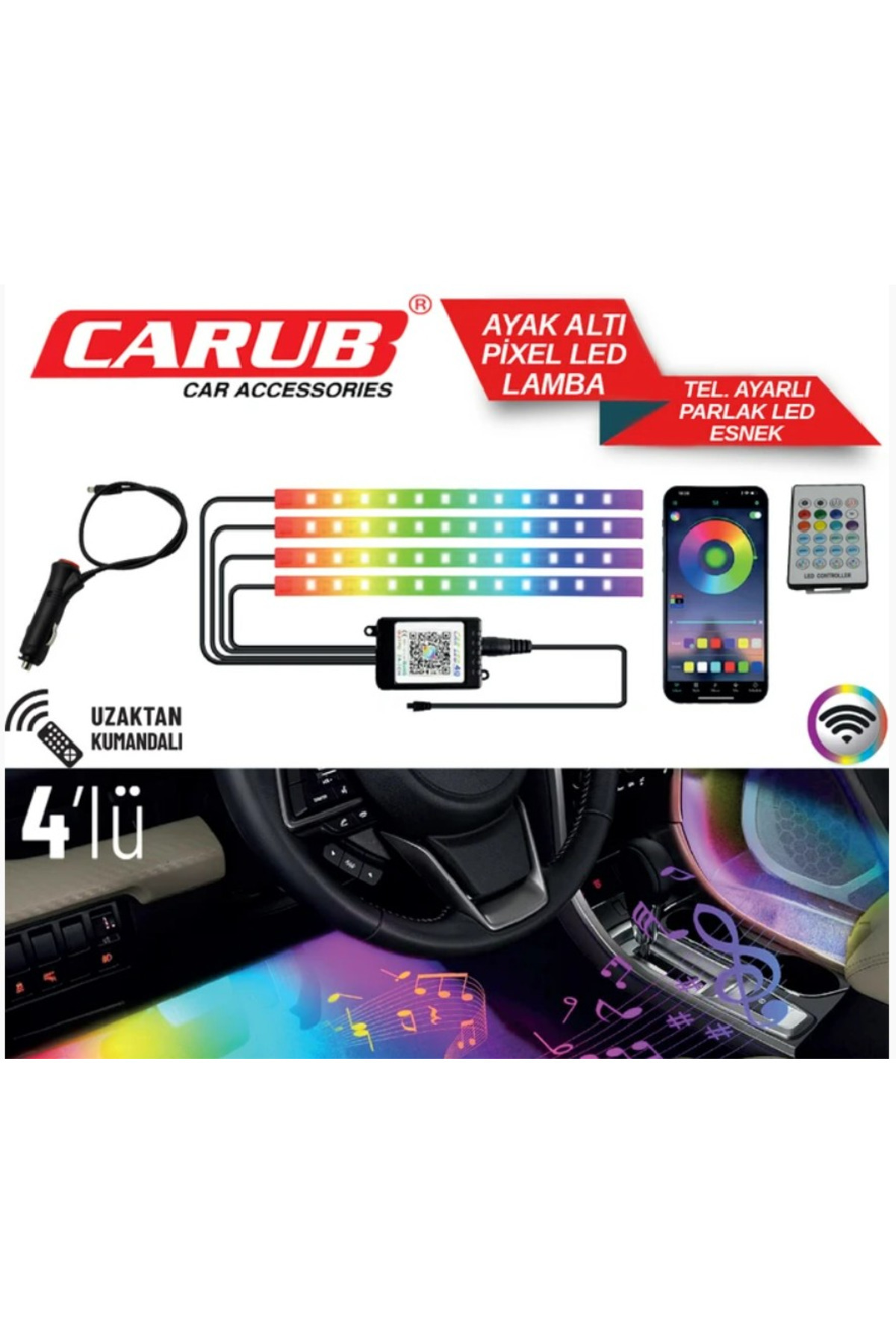 Carub AYAK ALTI PIXEL LED TELEFONDAN AYARLI UK 4 PARCA