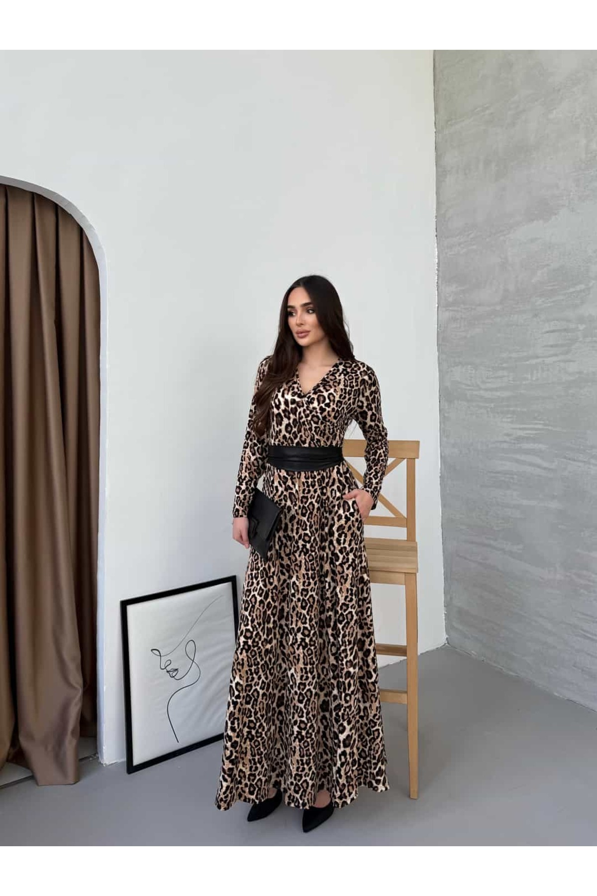 Miasista  Leopar Kemerli Maxi Elbise - Görsel 5