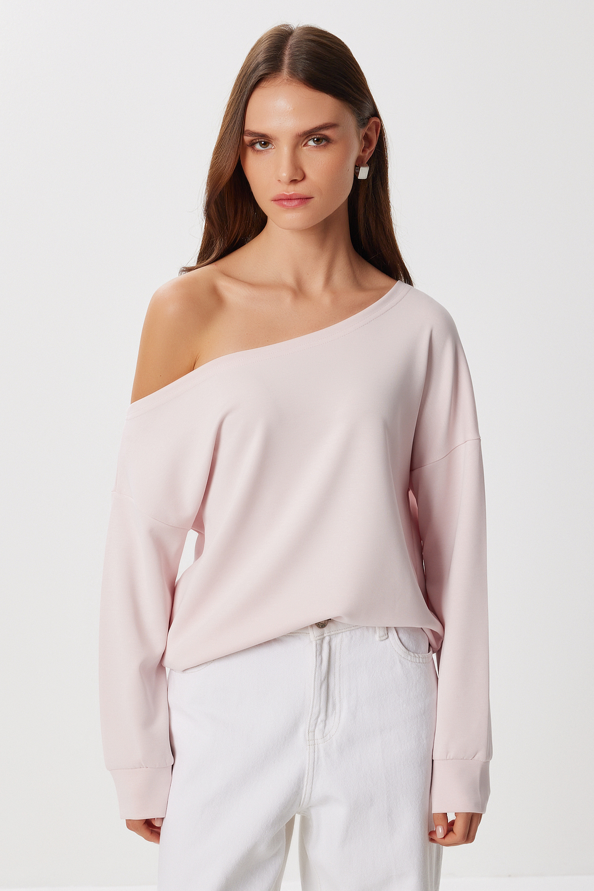 Lovelyİstanbul  Açık Omuzlu Yumuşak Modal Sweatshirt LUB0252 ŞEKER PEMBE - Görsel 2