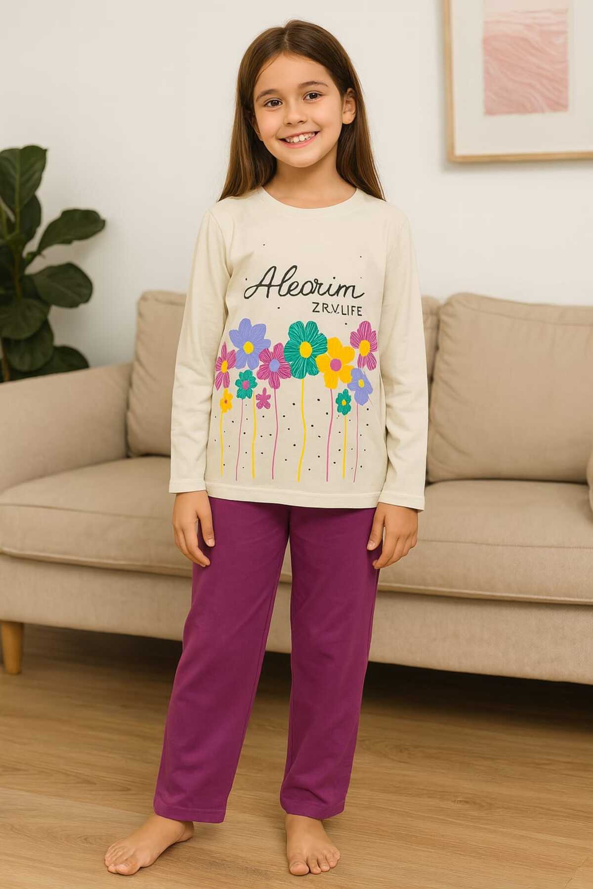 Tenra Çocuk Pijama Takımı %100 Pamuk Çiçek Desenli fotoğrafı 2 (önizleme)