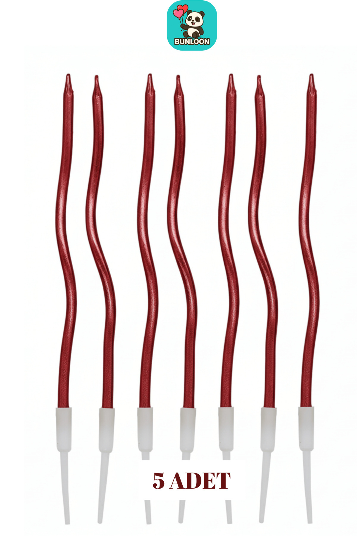 Bunloon Bordo Spiral Doğum Günü Mumları 5’li Set – Pasta Süs Mum