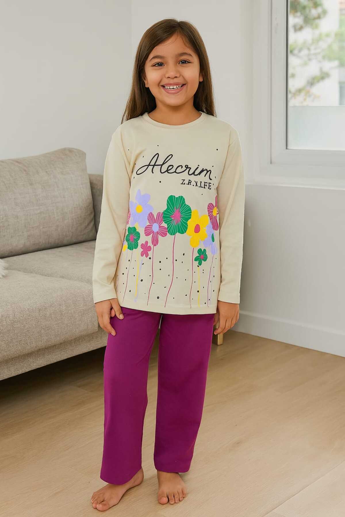 Tenra Çocuk Pijama Takımı %100 Pamuk Çiçek Desenli fotoğrafı 4 (önizleme)