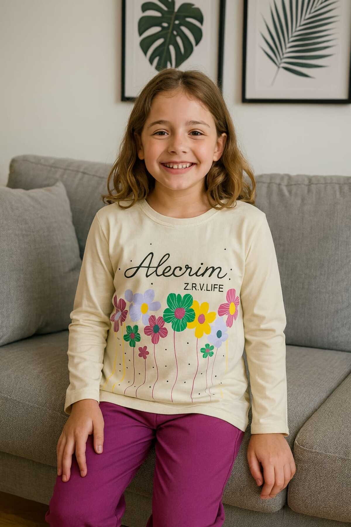 Tenra Çocuk Pijama Takımı %100 Pamuk Çiçek Desenli fotoğrafı 3 (önizleme)