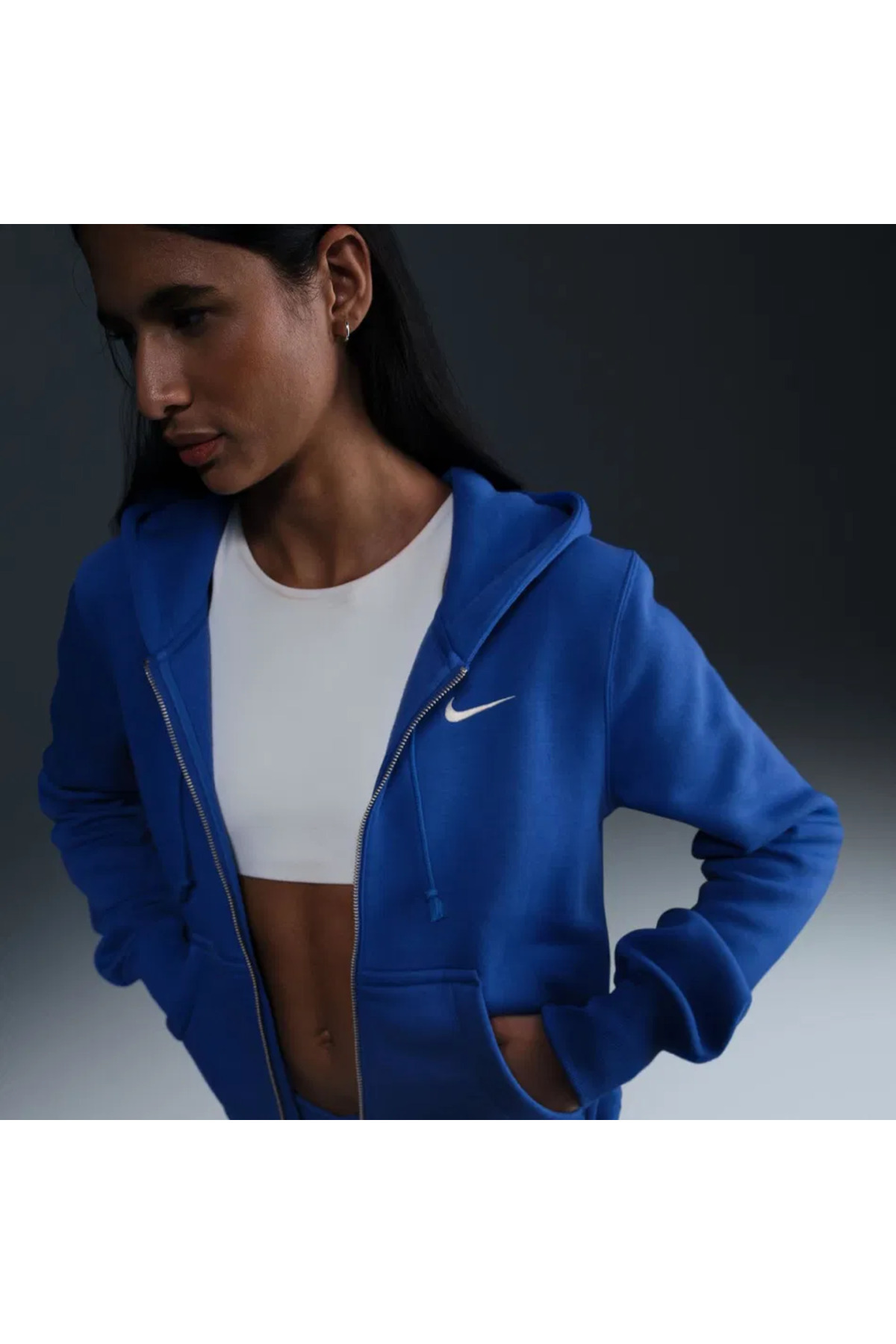 Nike Sportswear Phoenix Fleece FZ Hoodie Mavi Kadın Sweatshirt görsel 2