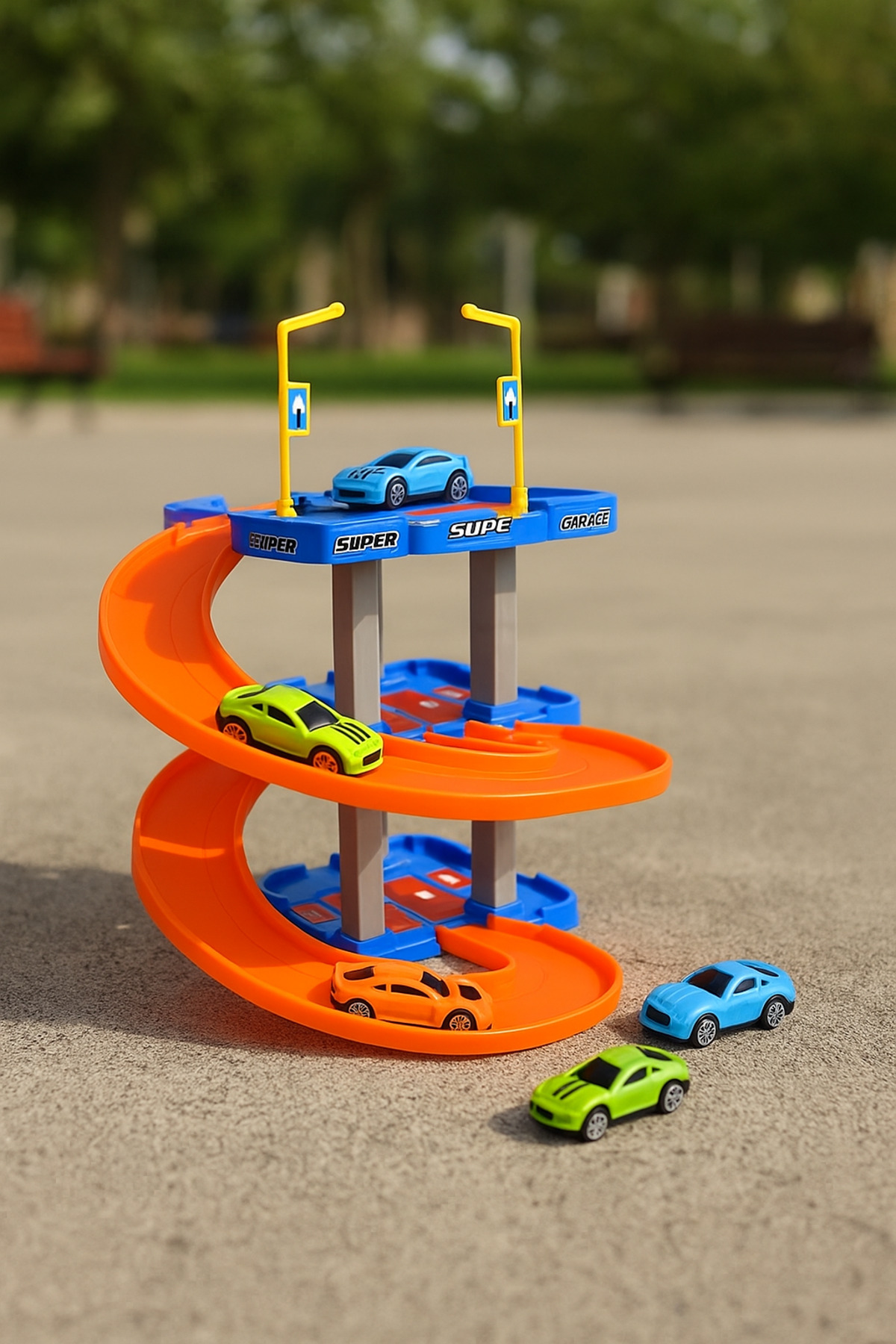 IPKA STORE 42 Parça 3 Katlı Otopark & Yarış Seti – 2 Metal Arabalı