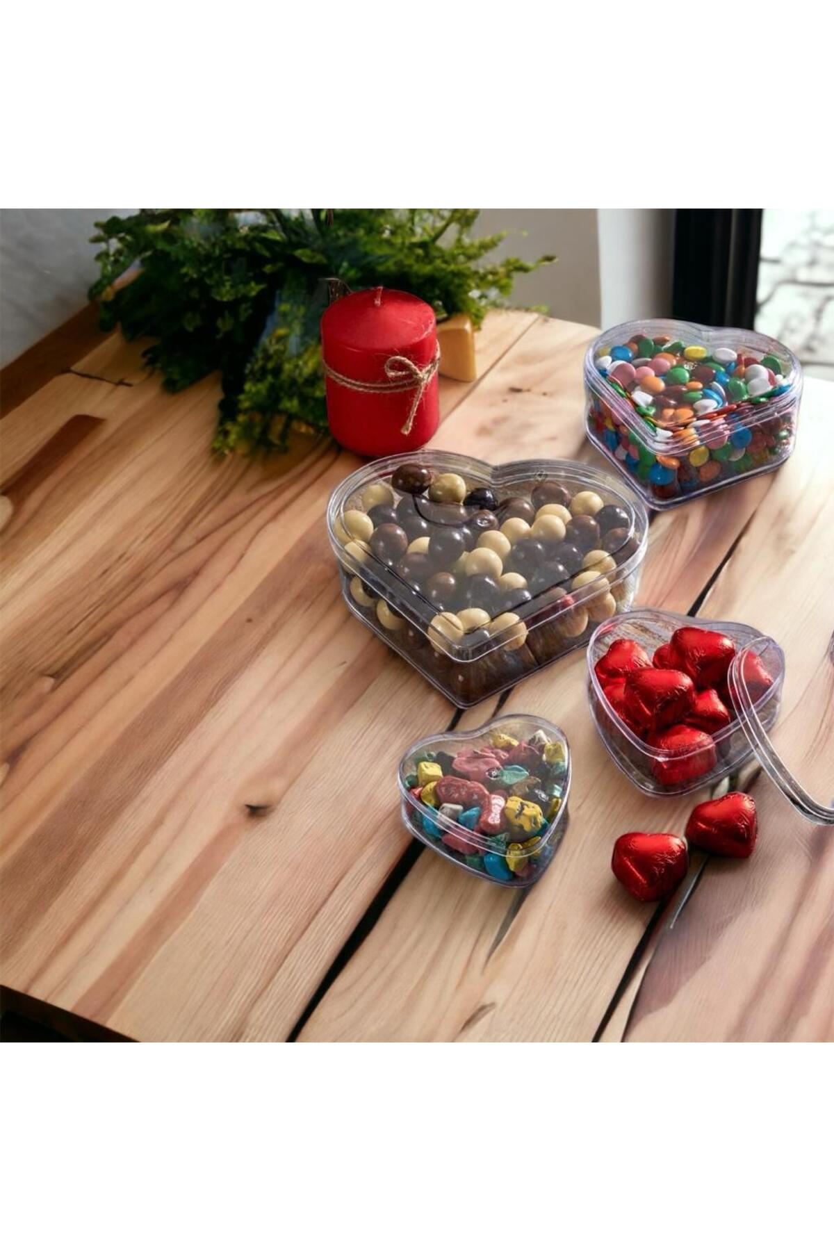 10 adet 300cc Mika Sert Plastik Kalp Kutu Kapaklı Tatlı çikolata sunum kase magnolia sevgililer günü — Koksal Pack — Kase (3)