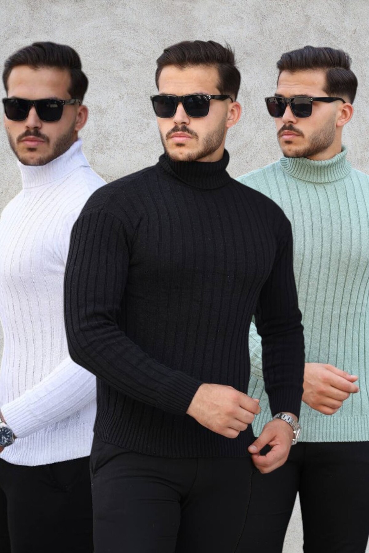 Erkek 3'lü Paket Boğazlı Triko Kazak