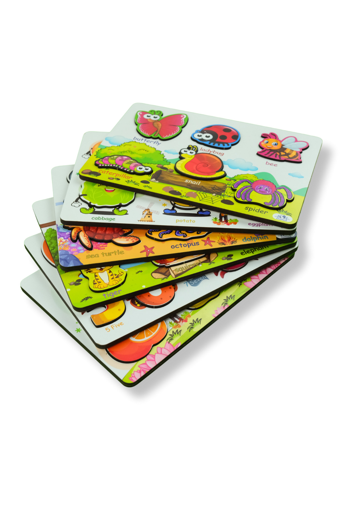 مجموعه پازل آموزشی غول‌پیکر چوبی انگلیسی ۶ تکه - حیوانات، میوه‌ها، سبزیجات، اعداد، حشرات