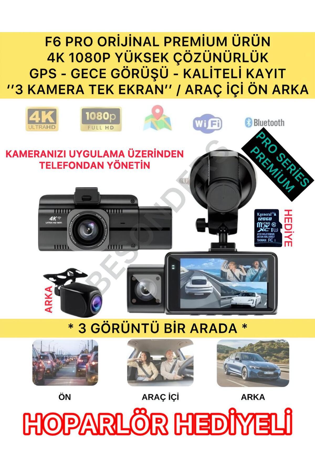 Besonders F6 PRO SERİ 1080P 4K Full HD 3 Kameralı Wifi GPS Gsensör Gece Görüş Ön Arka İç Kayıt Araç İçi Kamera