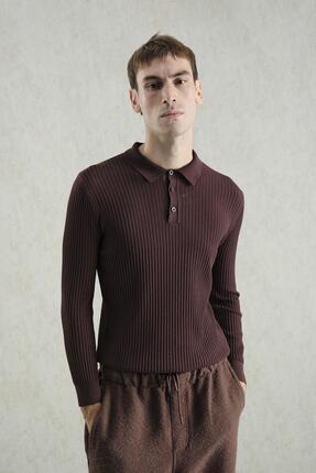 GIESTO ERKEK DAR KESİM DÜĞMELİ POLO YAKA TRİKO KAHVERENGİ T-SHIRT