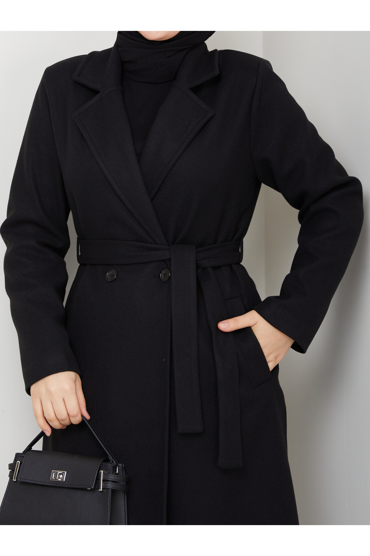 RACE FASHİON  Kuşaklı Astarlı Kaşe Kaban RC3112 - Görsel 7