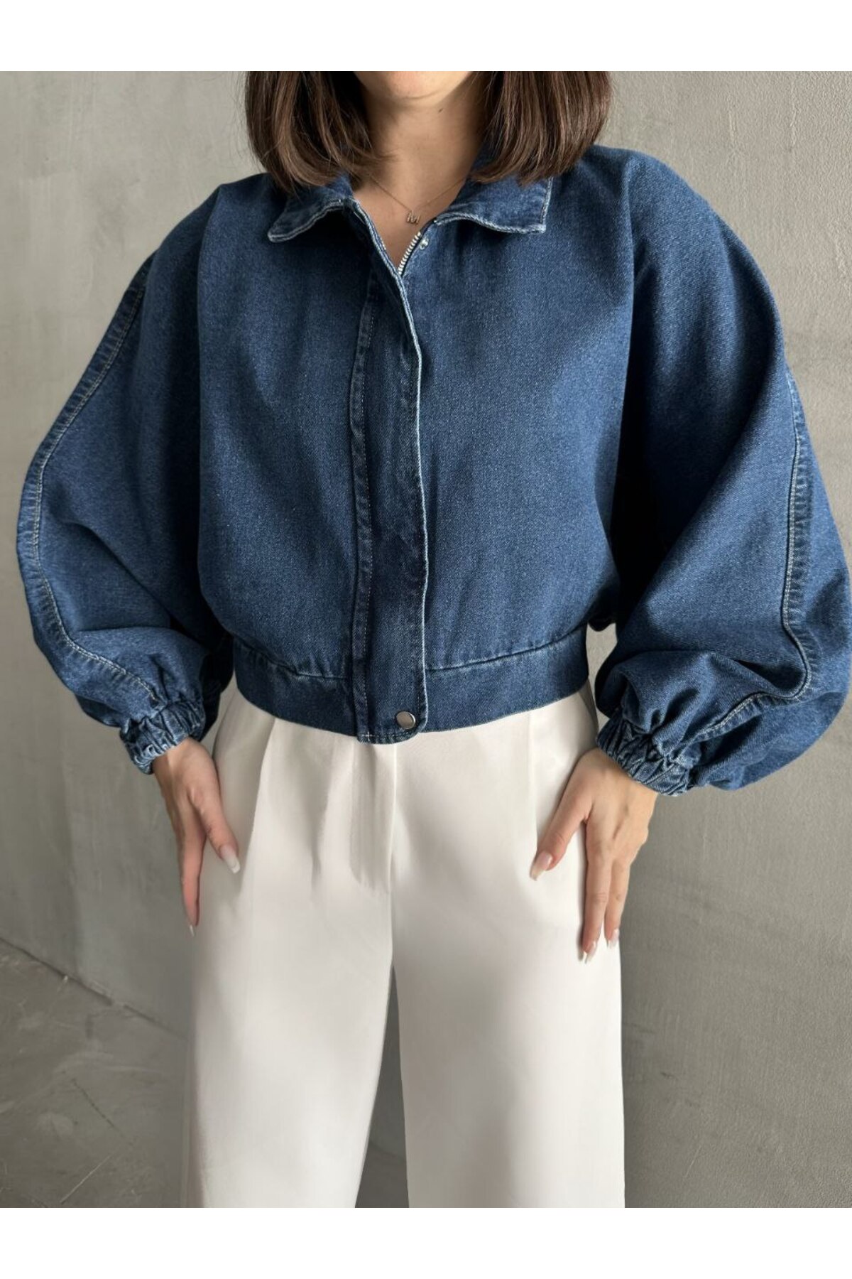 FioriModa  Yarasa Balon Kol Deniz Ceket - Görsel 4