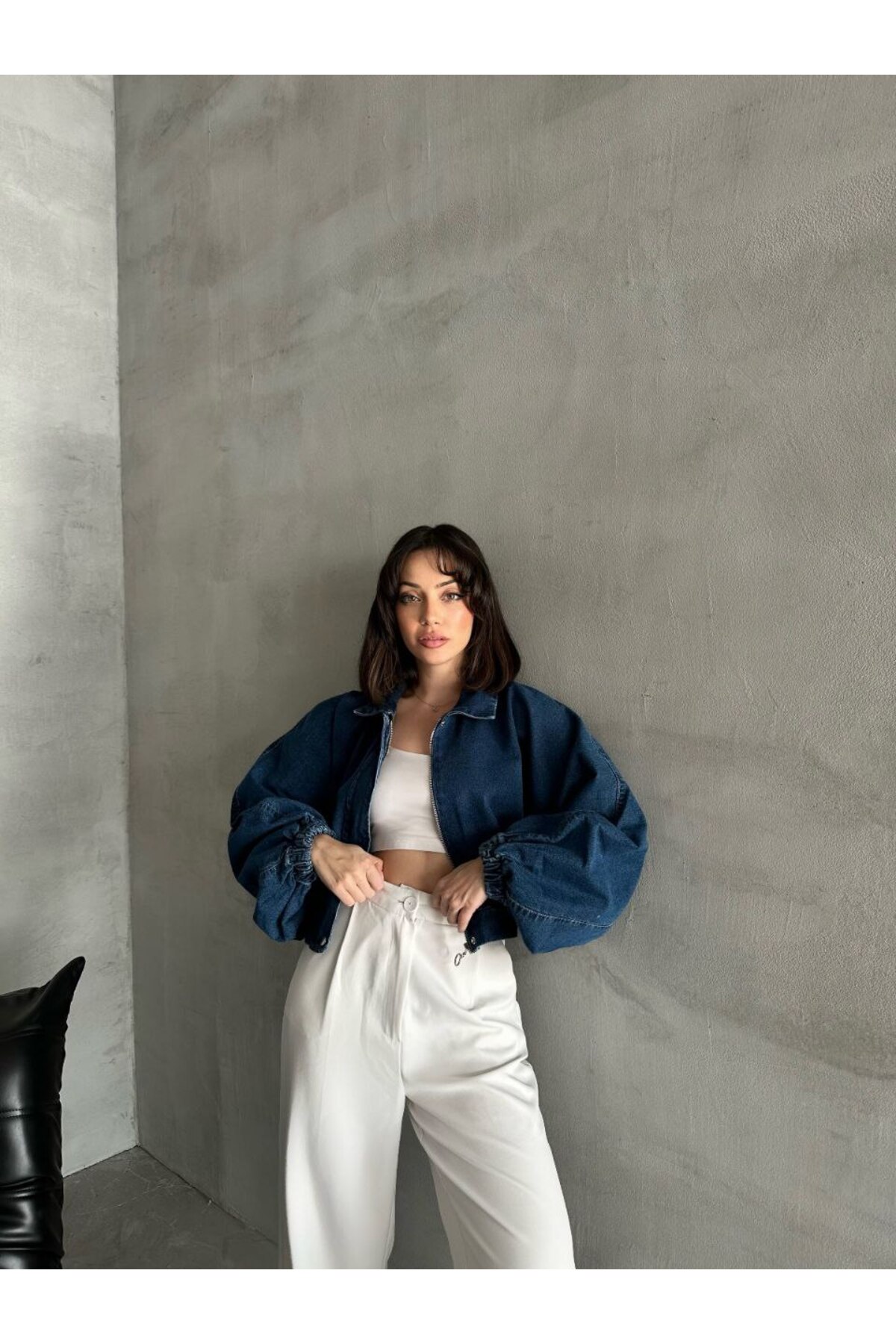 FioriModa  Yarasa Balon Kol Deniz Ceket - Görsel 3