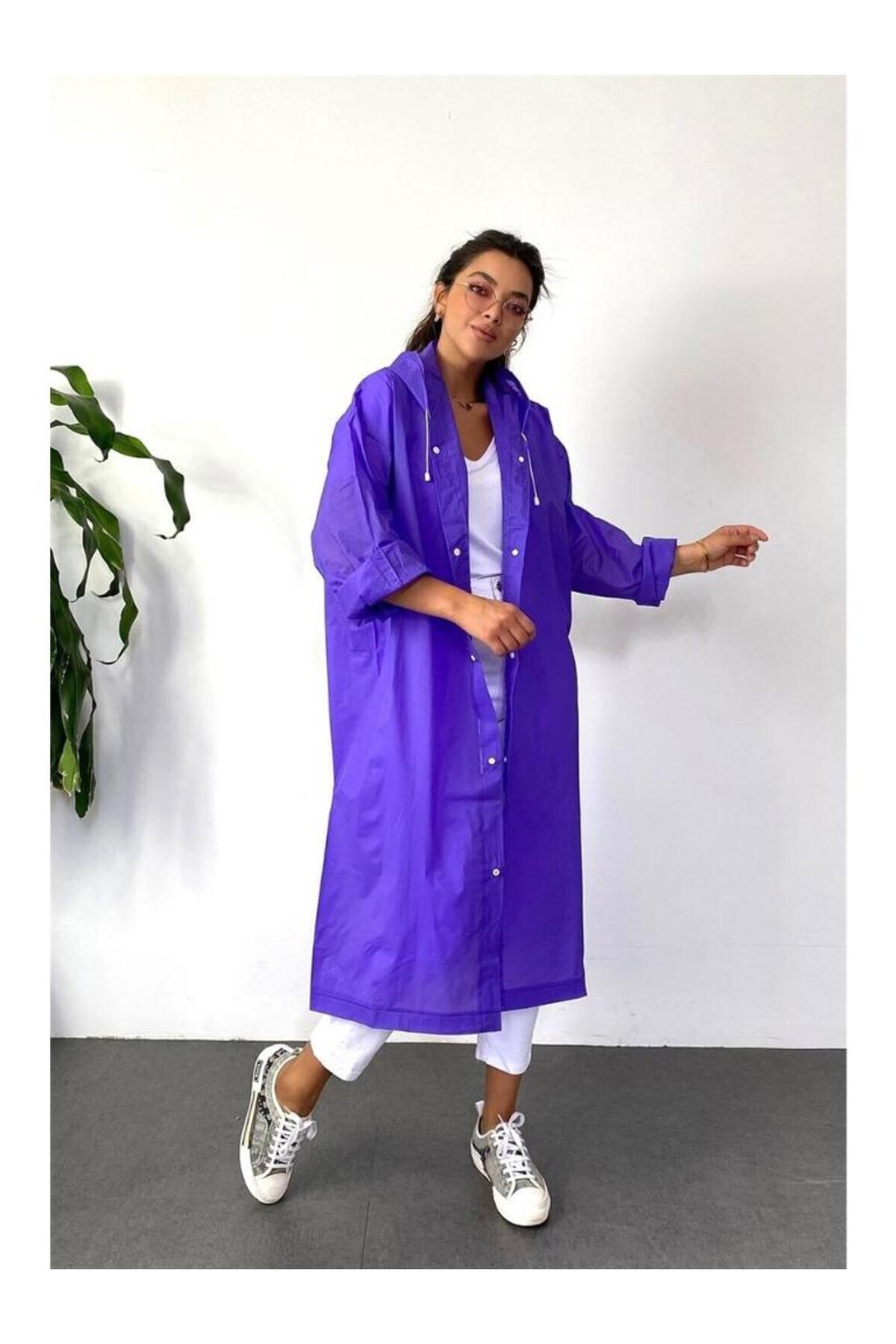 Kadın Erkek Yağmurluk Kapüşonlu Çıtçıtlı Eva mor Yağmurluk M21mrc881r03 — بنفش M21MRC881 — تصویر 3 از 5