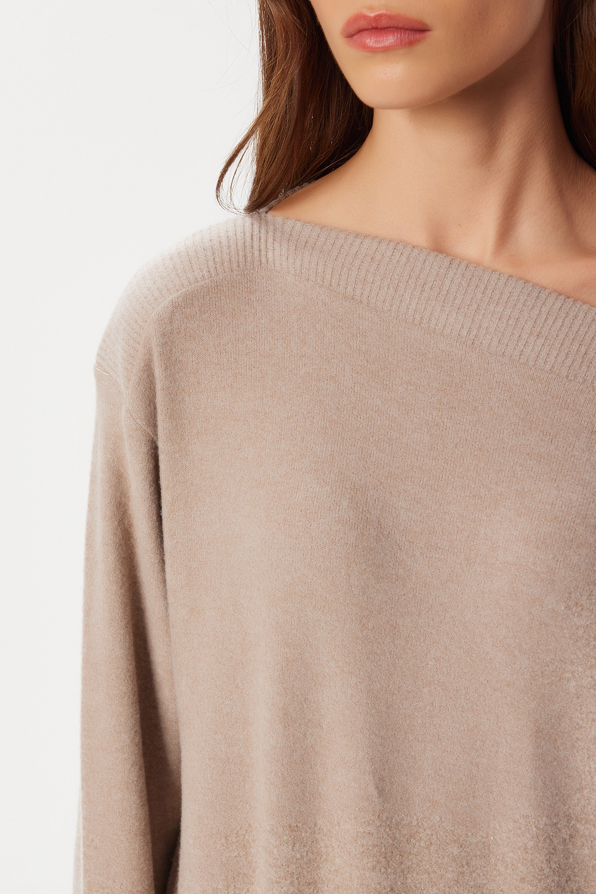 Lovelyİstanbul  Açık Omuzlu Yumoş Kazak LUB0257 VİZON - Görsel 3