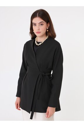 Refka Yandan Bağlamalı Yaraca Kollu Ceket - Siyah -