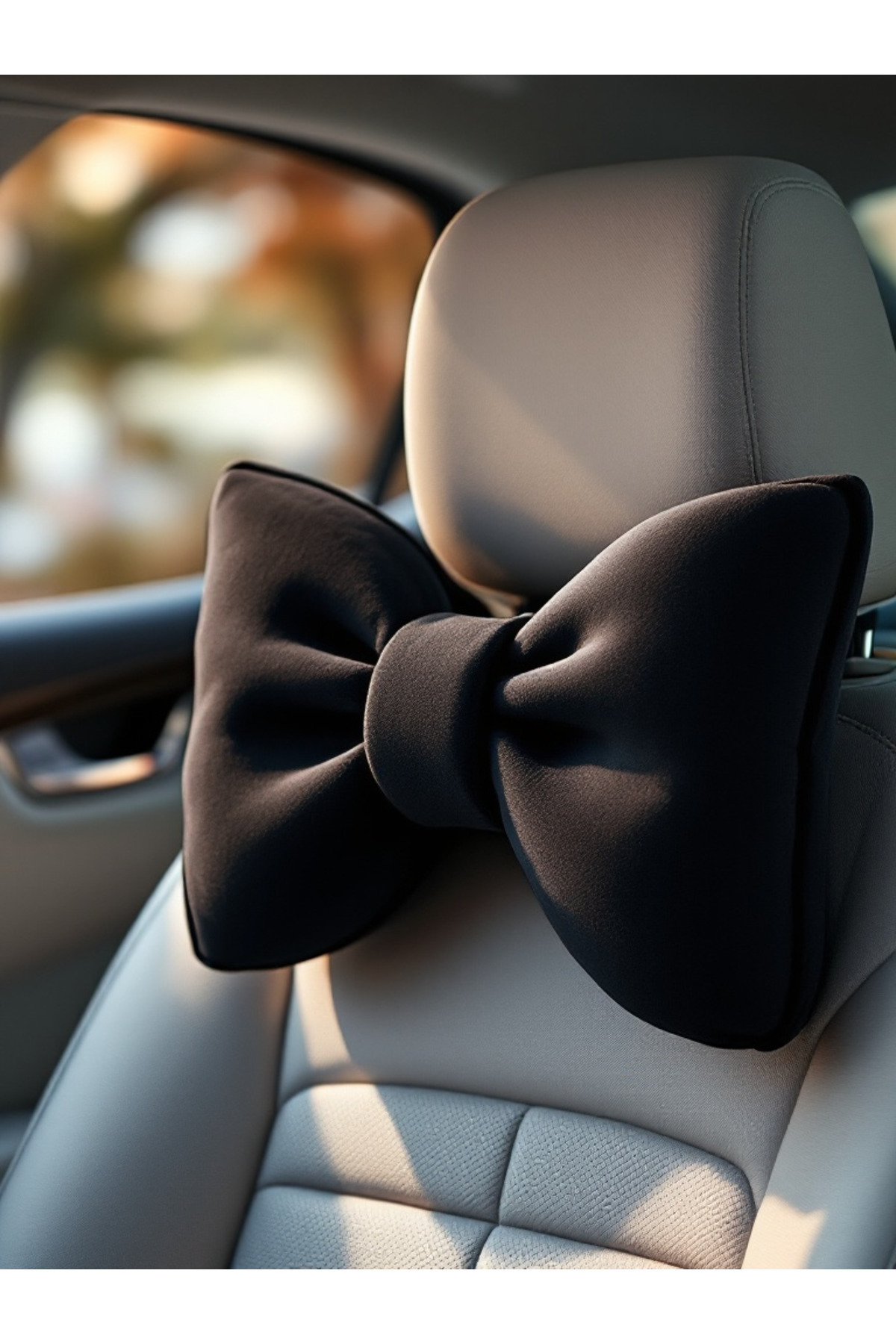 JACA Siyah Fiyonk Görünümlü Dolgulu Oto Boyun Yastığı Seti (2 Adet)