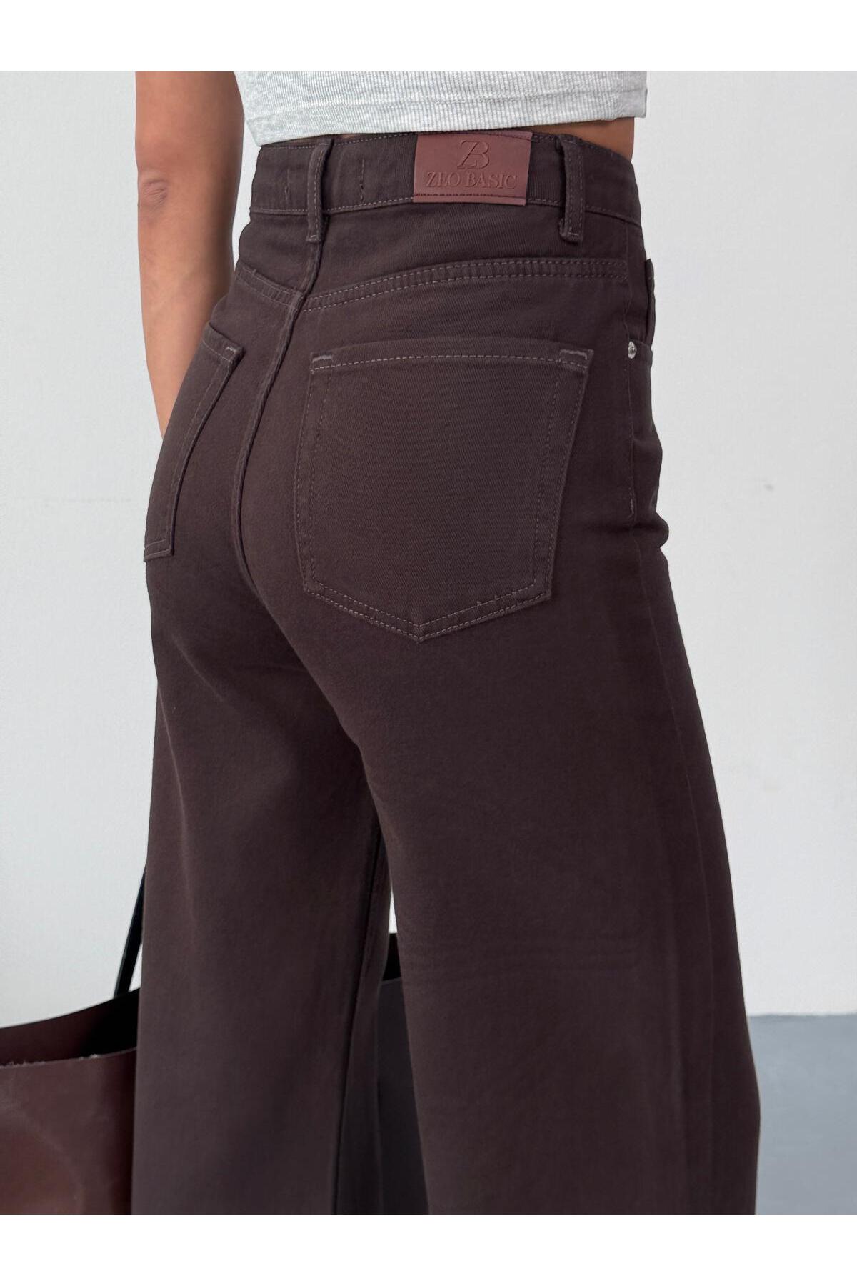 XBELLA DENİM  KADIN KAHVERENGİ WİDE-LEG JEANS YUKSEK BEL GENİŞ PAÇA KOT PANTOLON