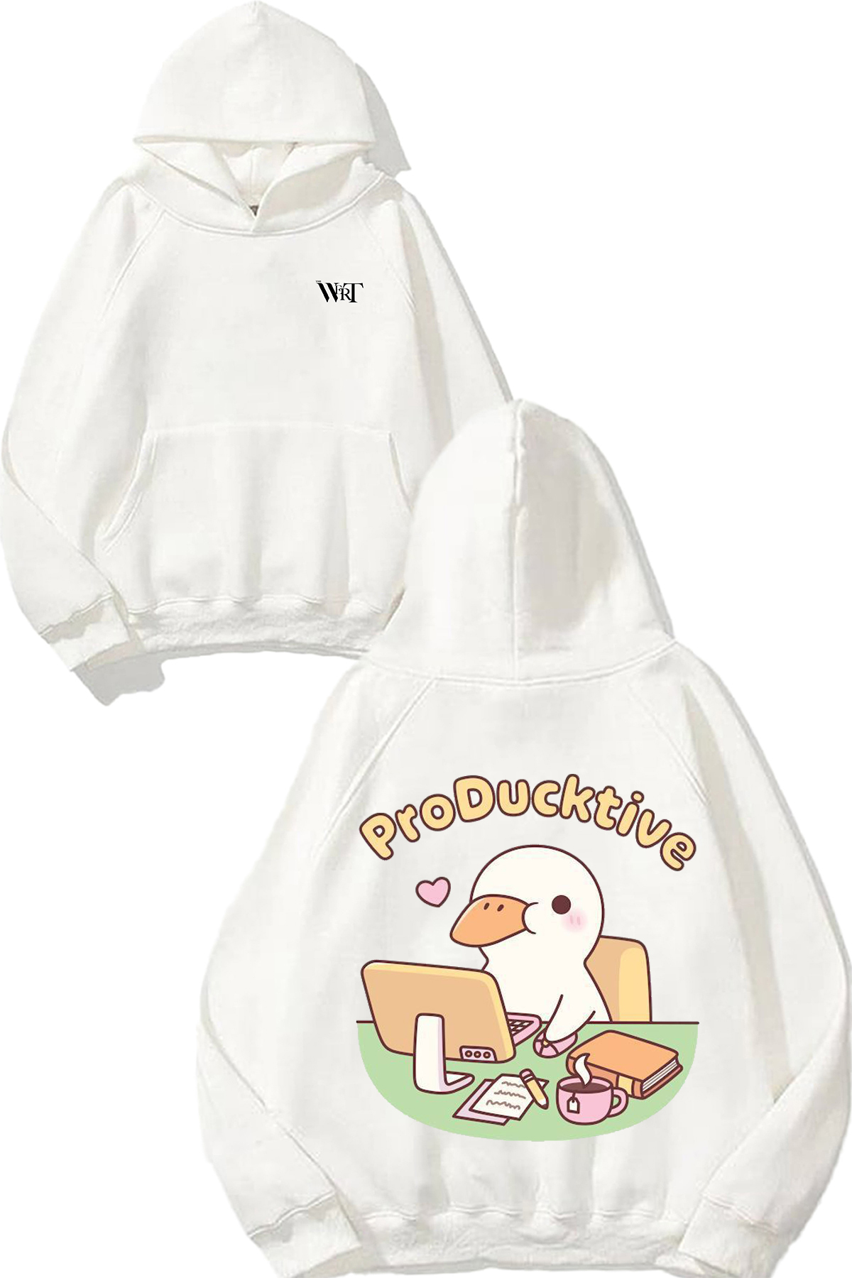 THEWERT Pro Ducktive Design Back Printed White Hooded Sweatshirt