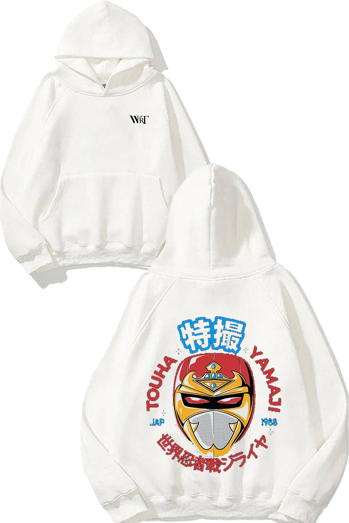 THEWERT Touha Yamajı Design Back Printed White Hooded Sweatshirt
