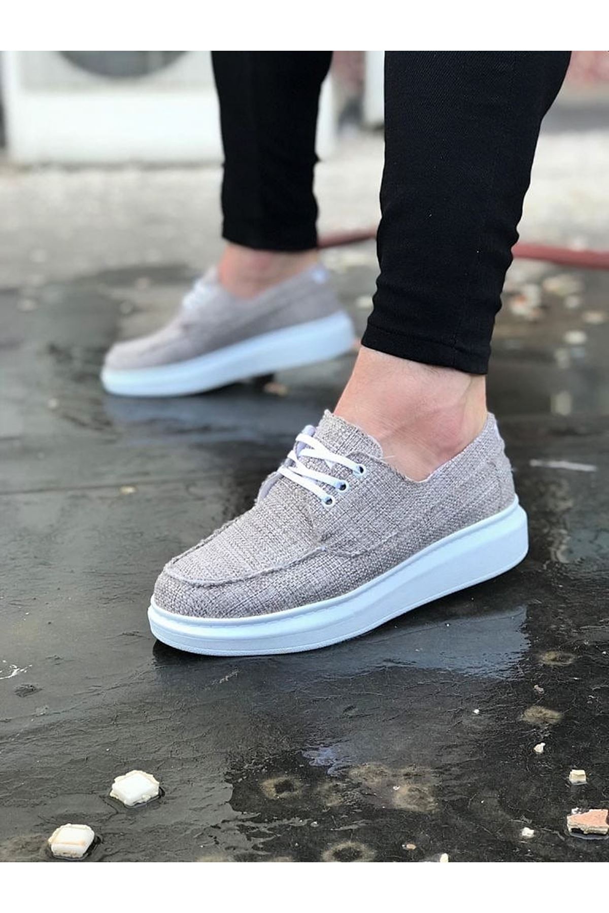 کفش کلاسیک کتانی بندی مردانه WG503 مدل KBT - بژ Zapatos