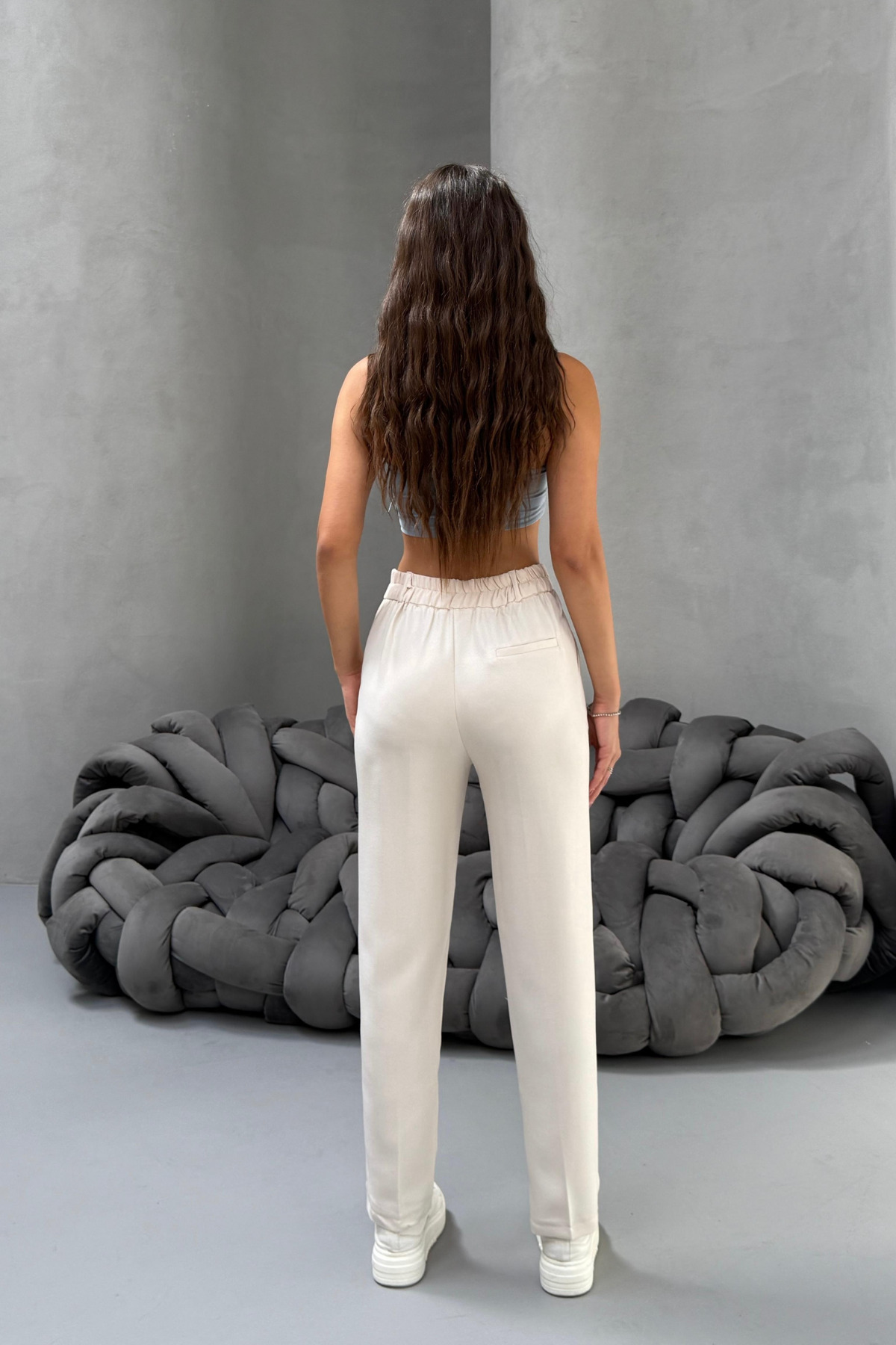 Kadın Yüksek Bel Havuç Model Beli Lastikli Dar Paça Pantolon TAŞ 5
