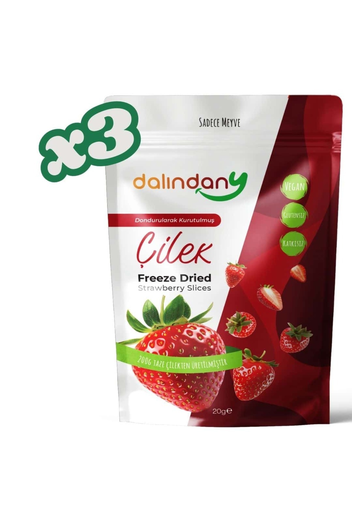 Dalindany Dondurularak Kurutulmuş Çilek Dilimleri 20 Gram X3