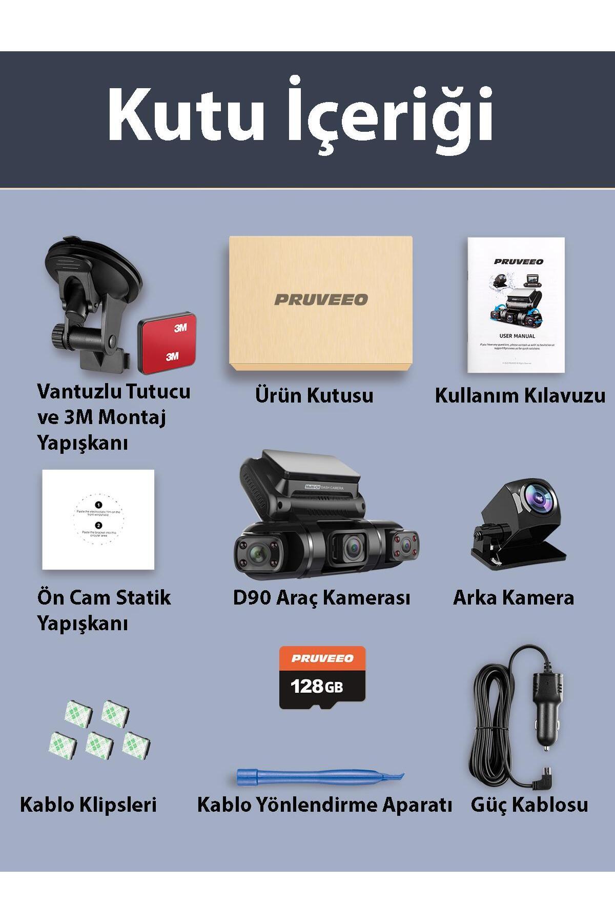AREY TEKNOLOJİ PRUVEEO D90-4CH FHD WI-FI GPS + 128GB SD KART KAME