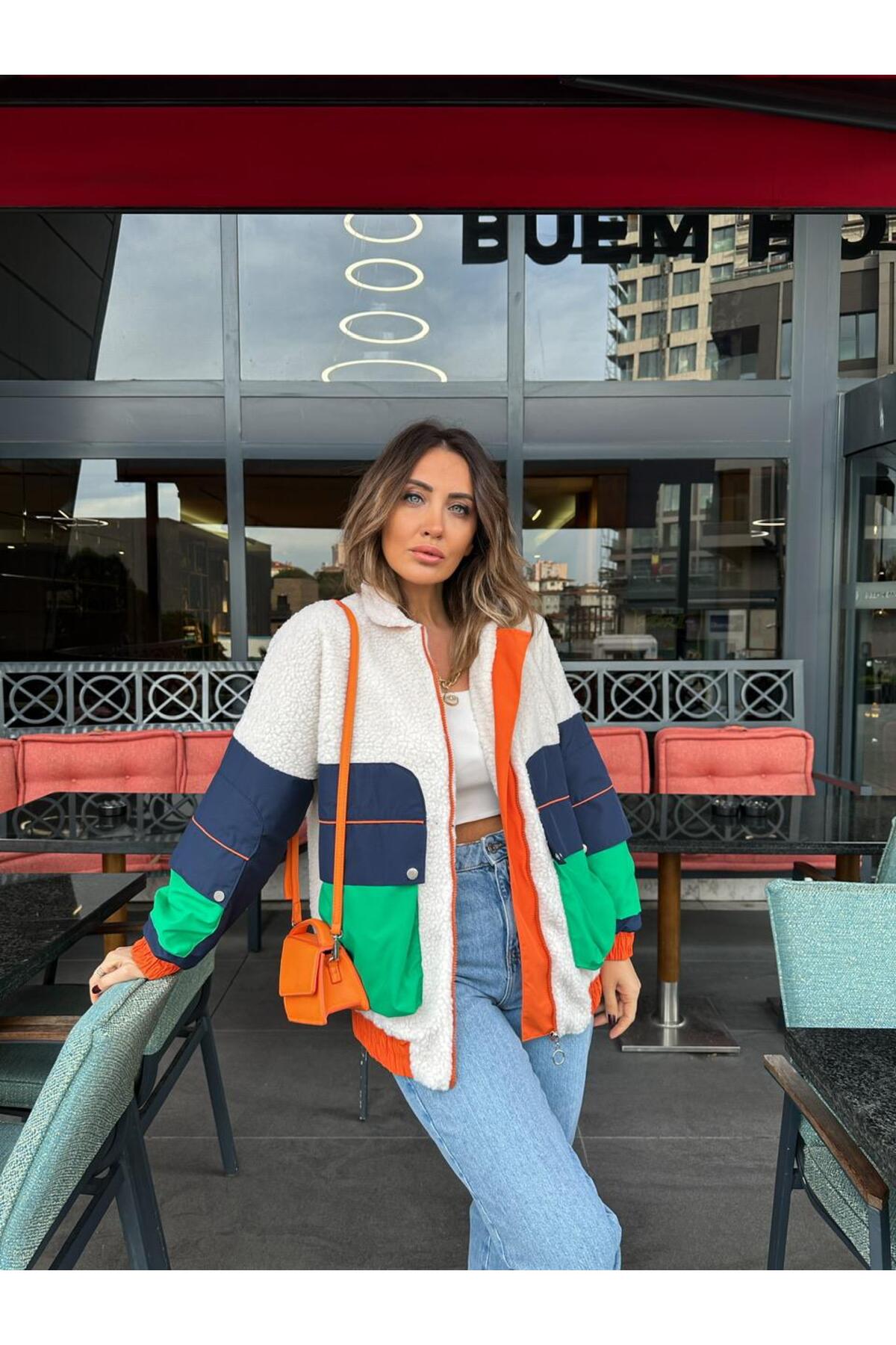 Zerrincan Giyim  Krem Çok Renkli Marka Model Mont - Görsel 2