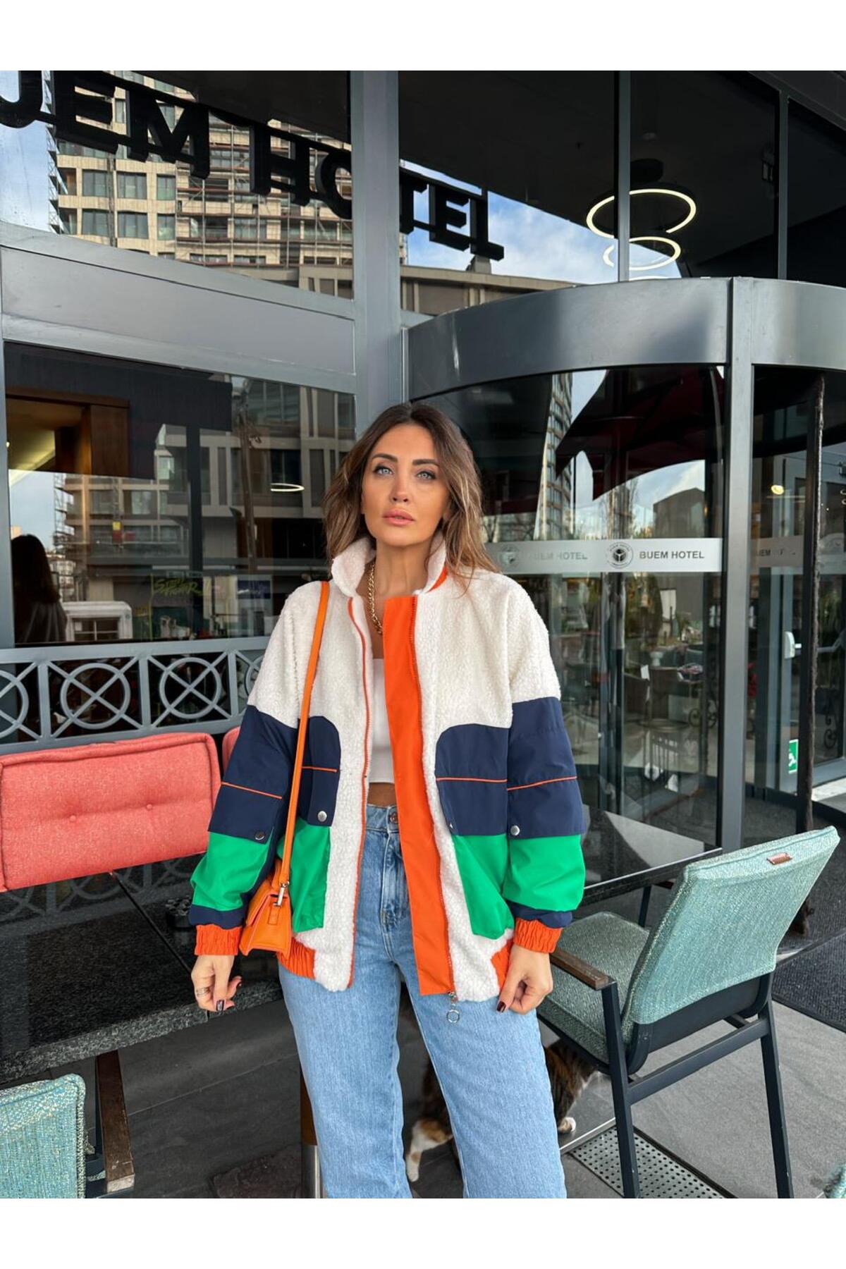 Zerrincan Giyim  Krem Çok Renkli Marka Model Mont - Görsel 6