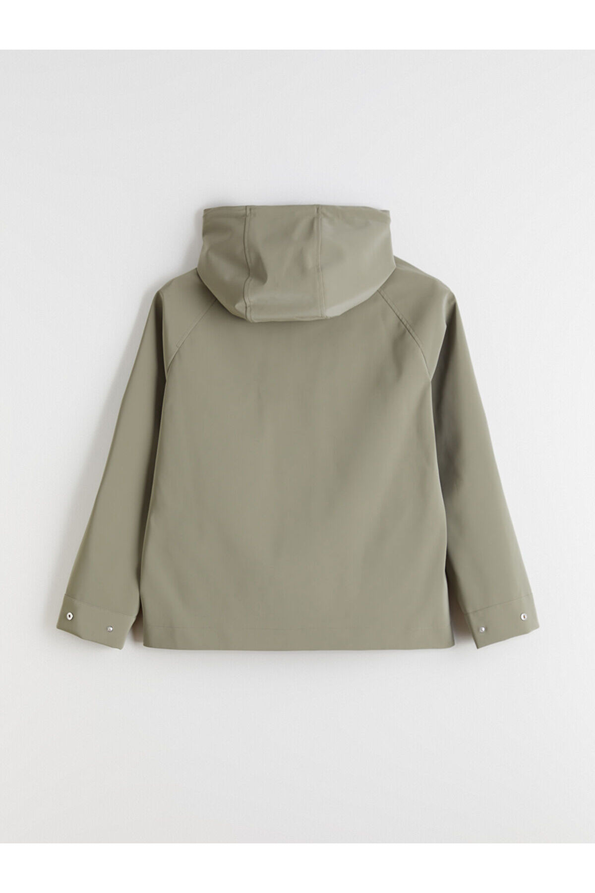 LC Waikiki  Haki Kapüşonlu Oversize Deri Görünümlü Kadın Yağmurluk - Görsel 7